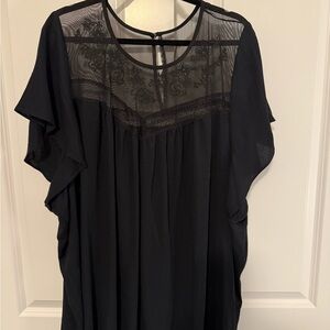 Torrid Black Blouse with Lace Yoke